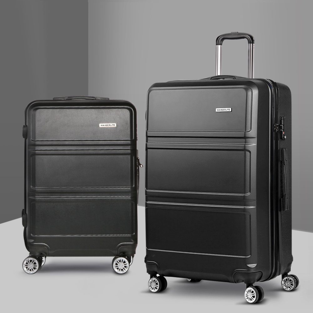 LUG-ABS-LINE-2SET-BK-13541-07 Wanderlite 2Set 20-28 Inch Luggage with TSA Lock Spinner Travel Suitcase Carry On Hard Shell Luggage Case Black - Image 1