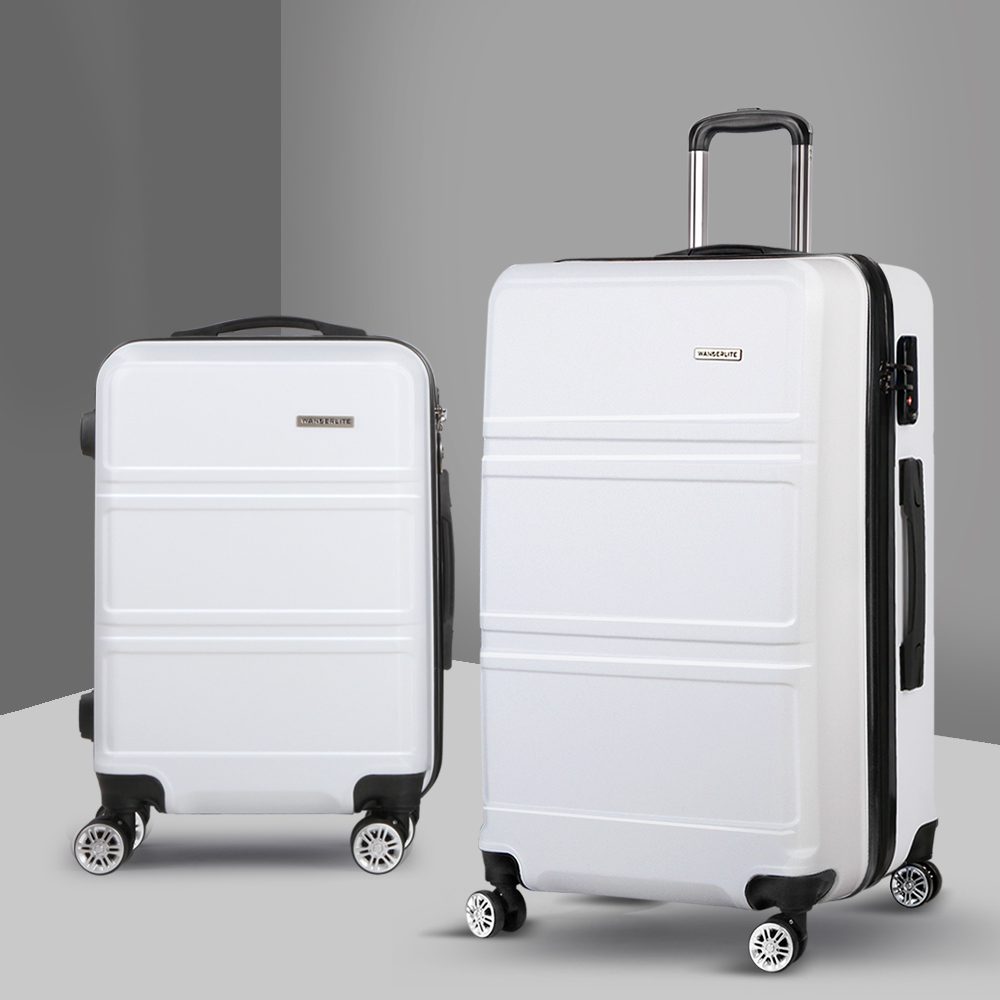 LUG-ABS-LINE-2SET-WH-13542-07 Wanderlite 20" 28" Luggage with TSA Lock Spinner Travel Suitcase Carry On Hard Shell Luggage Case White - Image 1