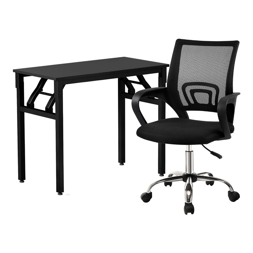 MET-DESK-FD-80-2004-BK-202505231804-00 Artiss Computer Desk Mesh Office Chair Set Foldable Home Study Table Black - Image 1