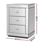 Artiss Bedside Table 3 Drawers Mirrored - PRESIA Silver - Image 2