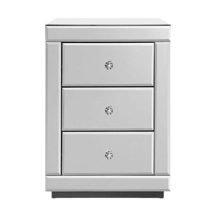 Artiss Bedside Table 3 Drawers Mirrored - PRESIA Silver - Image 3