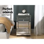 Artiss Bedside Table 3 Drawers Mirrored - PRESIA Silver - Image 4