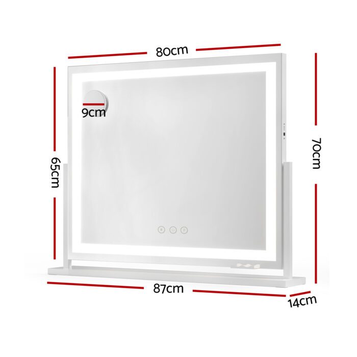 80x65cm Embellir Makeup Mirror Hollywood Vanity with LED Light White Frame - Image 2
