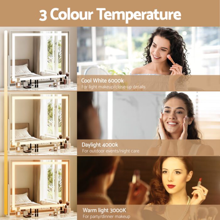 80x65cm Embellir Makeup Mirror Hollywood Vanity with LED Light White Frame - Image 4