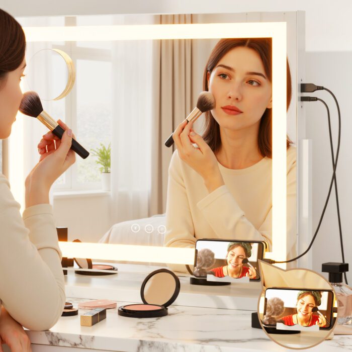 80x65cm Embellir Makeup Mirror Hollywood Vanity with LED Light White Frame - Image 6