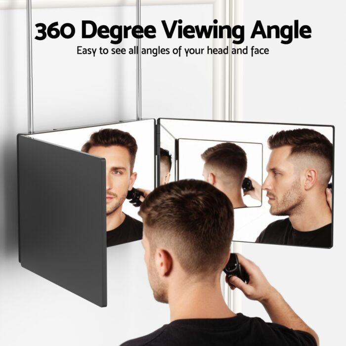 Embellir Trifold Mirror Makeup Portable with Height Adjustable 3 Way Telescoping Hook Hair Cutting Styling - Image 4