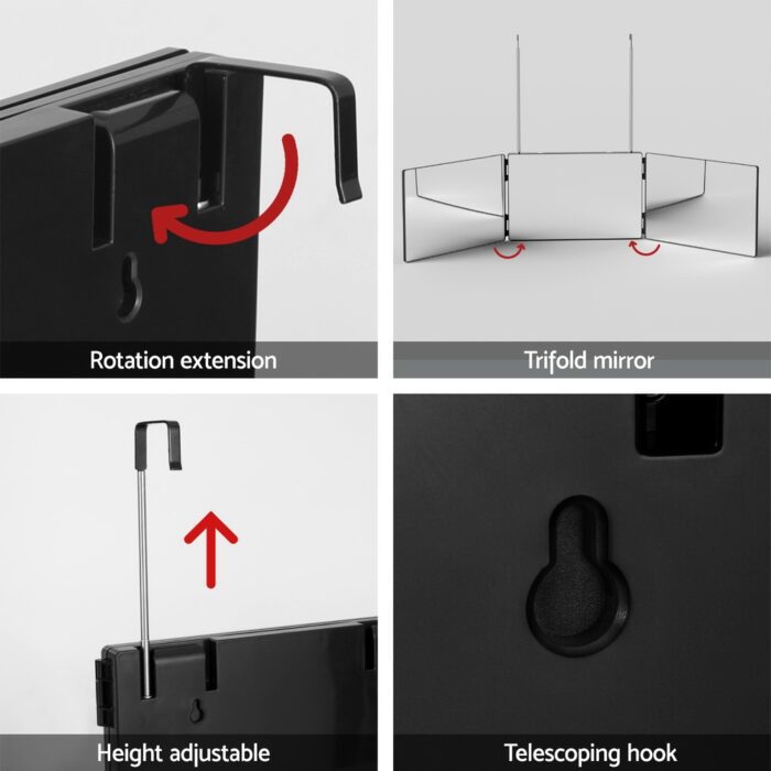 Embellir Trifold Mirror Makeup Portable with Height Adjustable 3 Way Telescoping Hook Hair Cutting Styling - Image 5