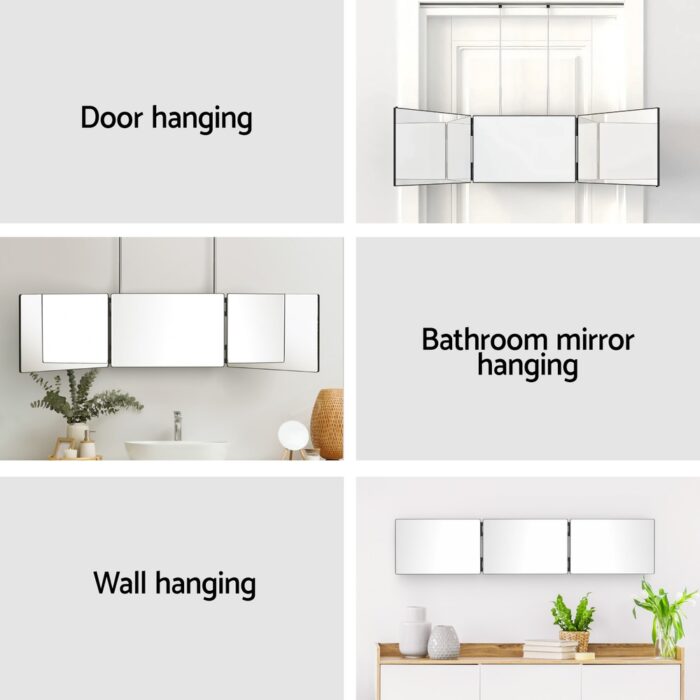 Embellir Trifold Mirror Makeup Portable with Height Adjustable 3 Way Telescoping Hook Hair Cutting Styling - Image 6