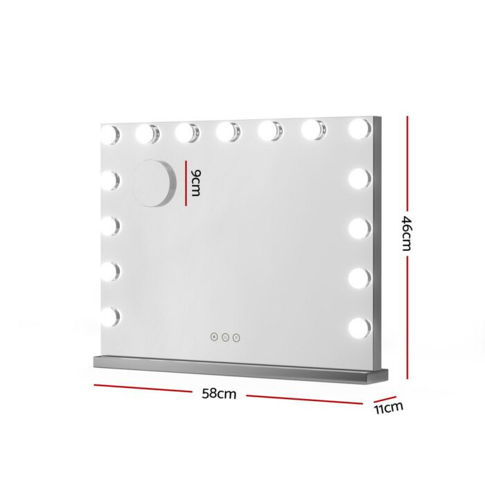 Embellir Makeup Mirror 58x46cm Hollywood Vanity with LED Light Tabletop Wall - Image 2