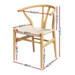 1 Set of 2 Artiss Dining Chairs Wooden Rattan Seat Wishbone Back - Image 2