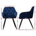 Artiss Dining Chairs Set of 2 Velvet Diamond Tufted Armchair Blue - Image 2
