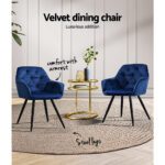 Artiss Dining Chairs Set of 2 Velvet Diamond Tufted Armchair Blue - Image 4