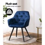Artiss Dining Chairs Set of 2 Velvet Diamond Tufted Armchair Blue - Image 5
