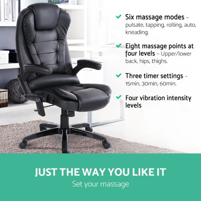 Artiss 8 Point Massage Office Chair Heated Seat Recliner PU Black - Image 4