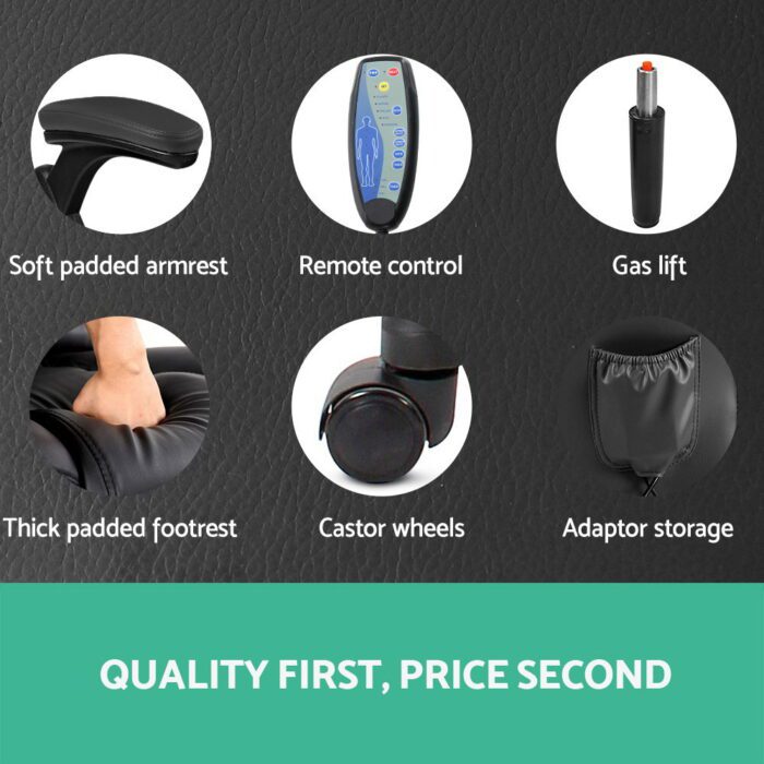 Artiss 8 Point Massage Office Chair Heated Seat Recliner PU Black - Image 6