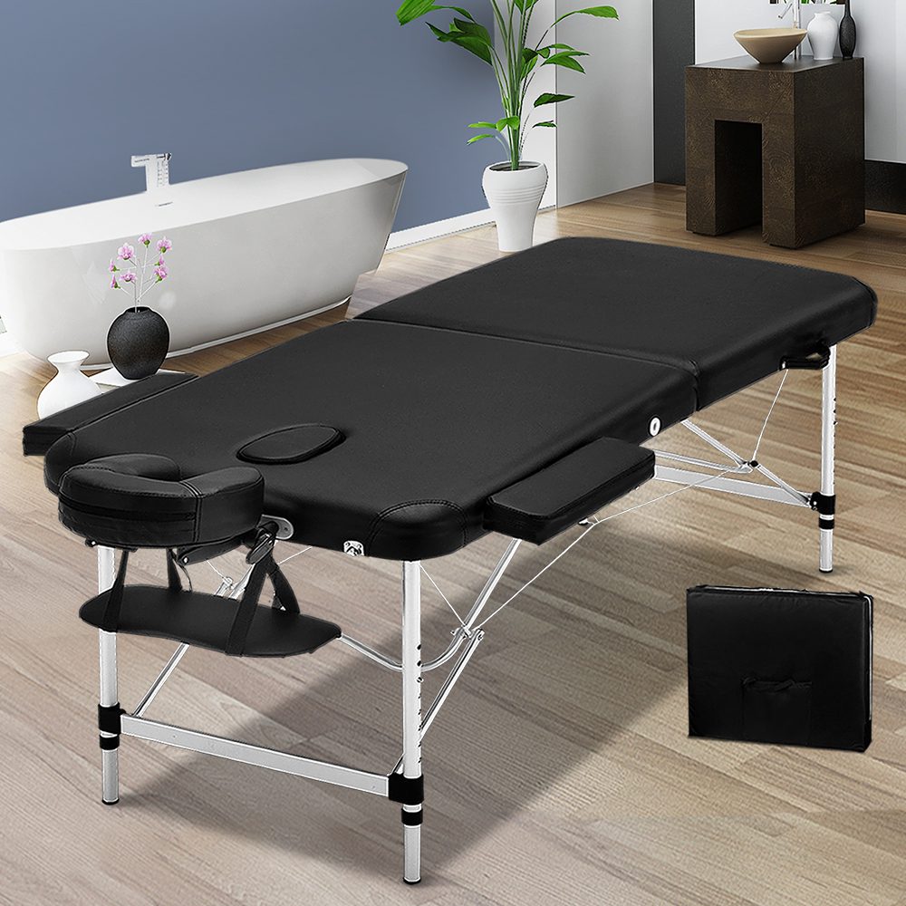 MT-ALUM-2FOLD-BK-55-202502281948-00 Zenses Massage Table 55cm Portable 2 Fold Aluminium Beauty Bed Black - Image 1