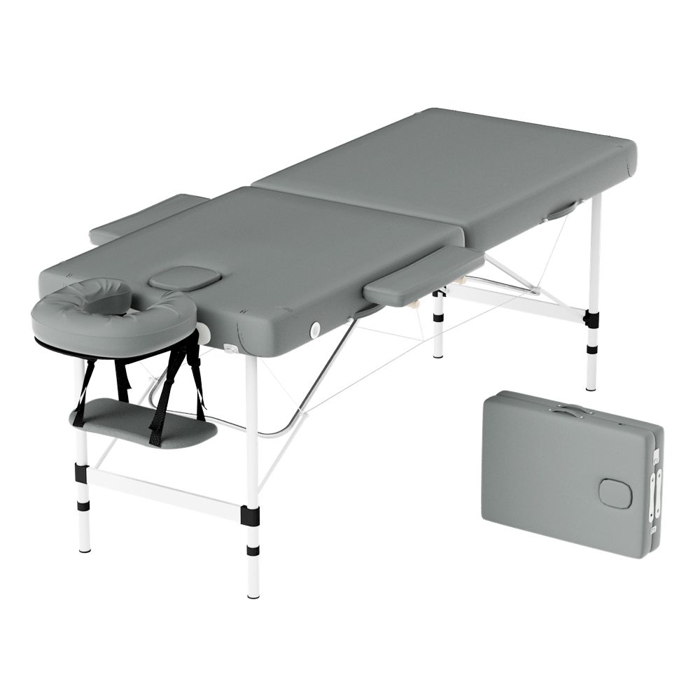 MT-ALUM-2FOLD-GR-55-202512121640-00 Zenses Massage Table 55cm Portable 2 Fold Aluminium Beauty Bed Grey - Image 1