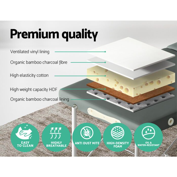 Zenses Massage Table 55cm Portable 2 Fold Aluminium Beauty Bed Grey - Image 5