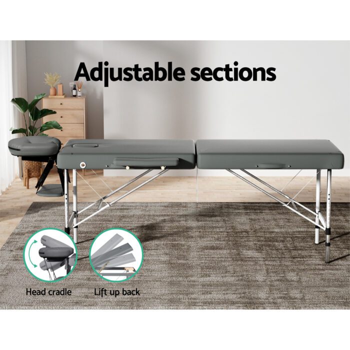 Zenses Massage Table 55cm Portable 2 Fold Aluminium Beauty Bed Grey - Image 6