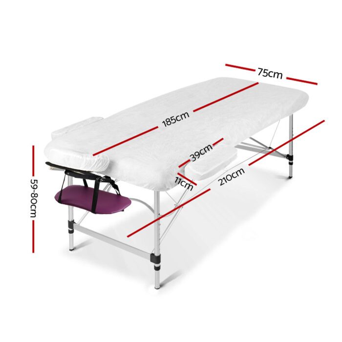 Zenses Massage Table 75cm Portable 3 Fold Aluminium Beauty Bed Violet - Image 2