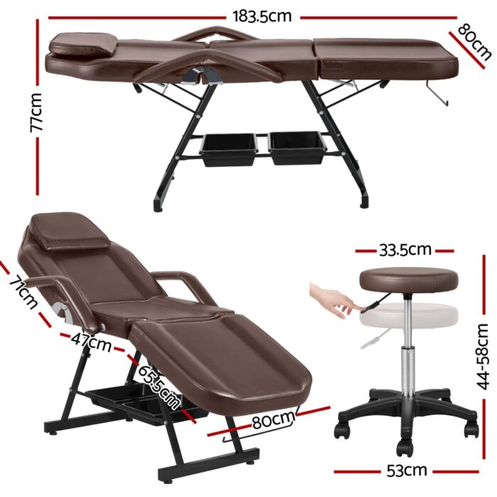 Zenses Massage Table Adjustable Salon Bed Chair 3-Fold Brown - Image 2