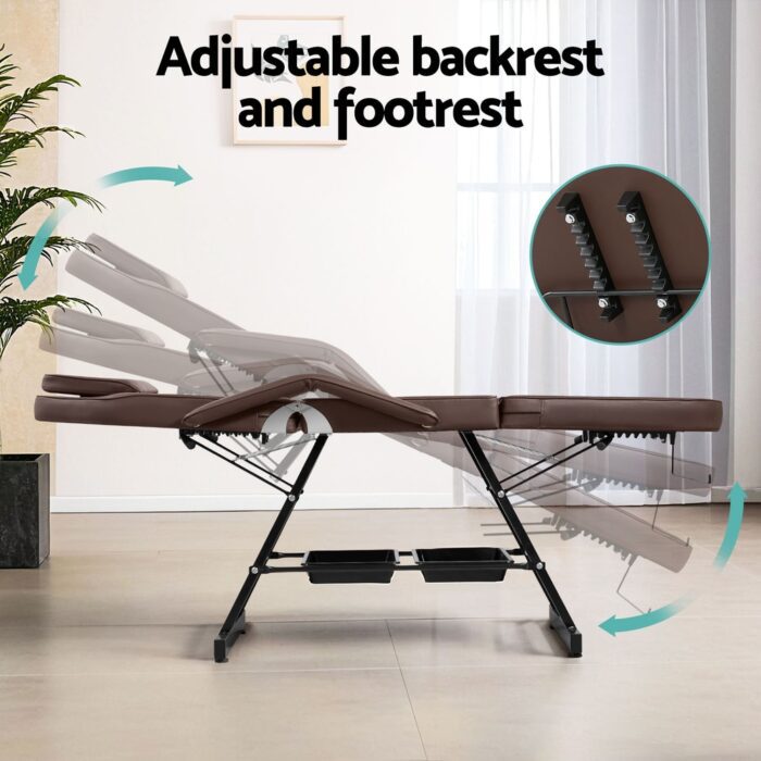 Zenses Massage Table Adjustable Salon Bed Chair 3-Fold Brown - Image 4