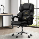 Oikiture Massage Office Chair PU Leather Black - Image 4