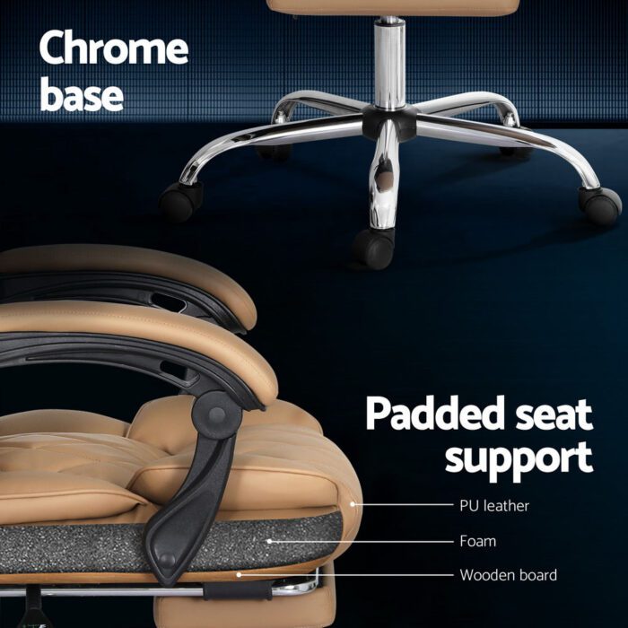 Artiss Executive Office Chair Leather Footrest Espresso - Image 6