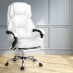 Artiss Executive Office Chair Leather Footrest White