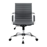 Artiss Office Chair Conference Chairs PU Leather Mid Back Grey - Image 3