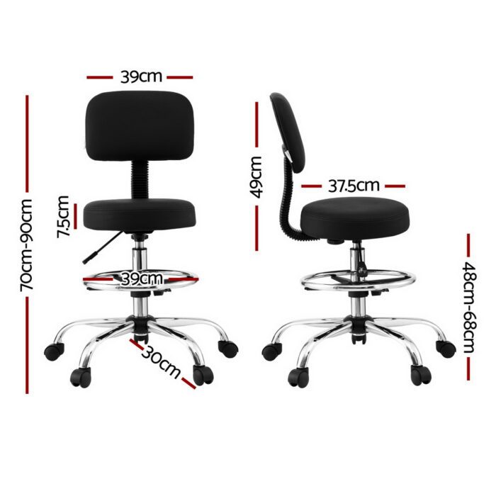 Artiss Office Chair Drafting Computer Standing Desk Chairs Ergonomic PU Black - Image 2