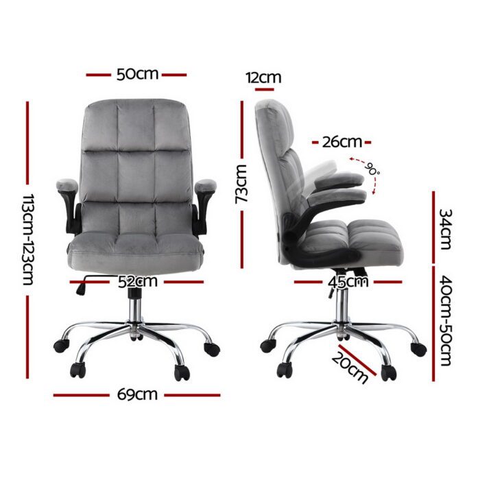 Artiss Office Chair Velvet Seat Racing Gaming Computer Desk Chairs Armrest Grey - Image 2