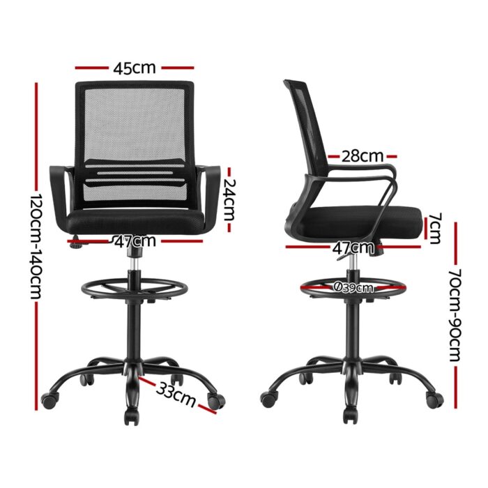 Artiss Office Chair Drafting Chairs Stool Computer Desk Studios Mesh Black - Image 2