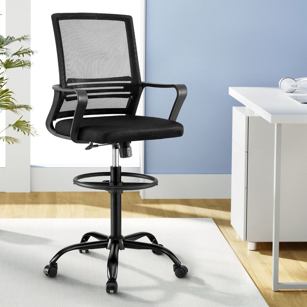 OCHAIR-K-DRAF-BK-210283-06 Artiss Office Chair Drafting Chairs Stool Computer Desk Studios Mesh Black - Image 1