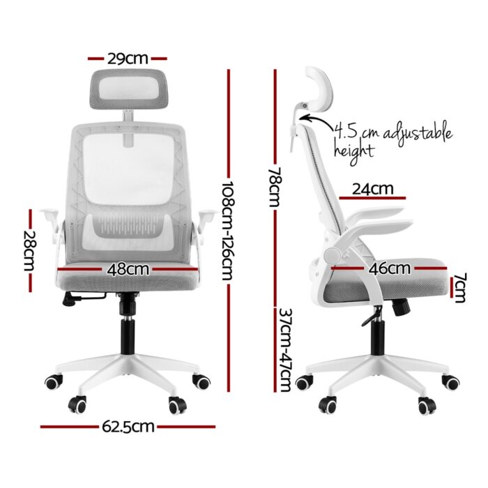 Artiss Ergonomic Office Chair Computer Desk Chairs Headrest Adjustable Grey - Image 2