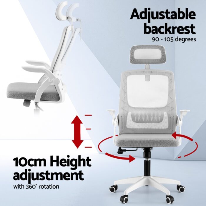 Artiss Ergonomic Office Chair Computer Desk Chairs Headrest Adjustable Grey - Image 4