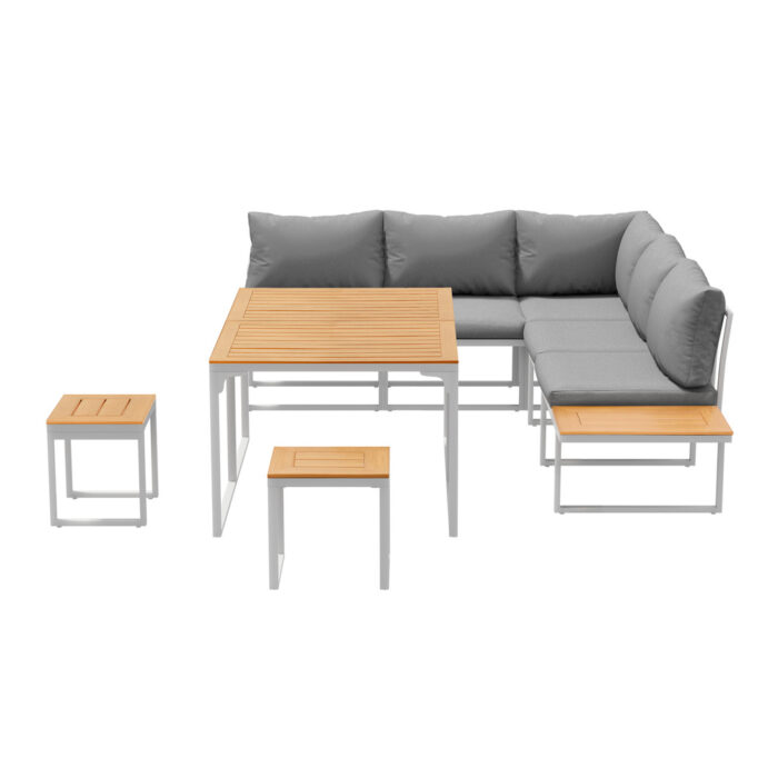 Livsip 7 Seater Outdoor Dining Set Sofa Lounge Patio Table Stool White - Image 2