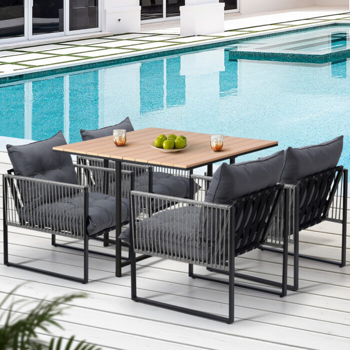 Livsip 5PCS Outdoor Dining Set Garden Table Chairs with Cushions - Image 9