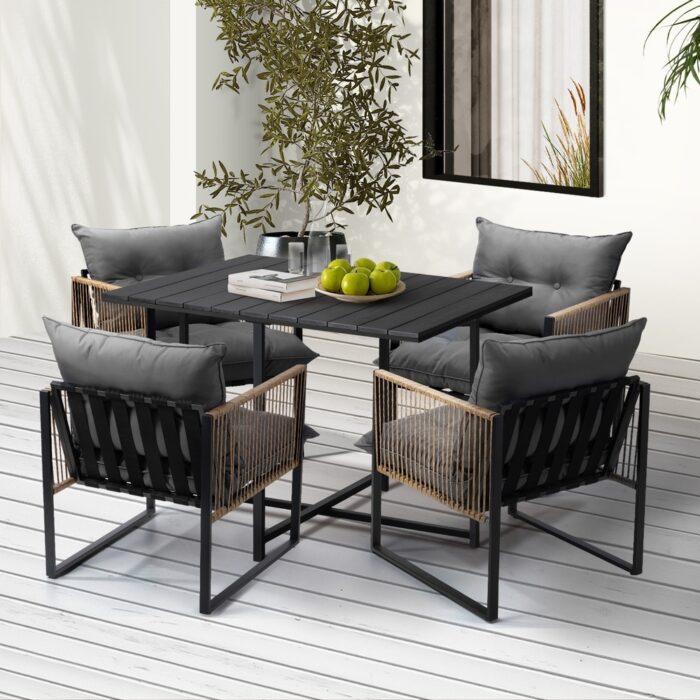 Livsip Outdoor Dining Set Black Table 4 Seater - Image 2