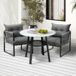 Livsip 3PCS Outdoor Dining Set Round Table PE Wicker Chairs - Image 7
