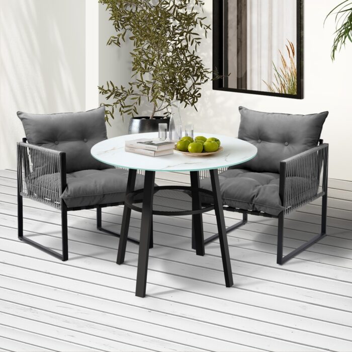 Livsip 3PCS Outdoor Dining Set Round Table PE Wicker Chairs - Image 7