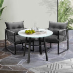 Livsip 3PCS Outdoor Dining Set Round Table PE Wicker Chairs
