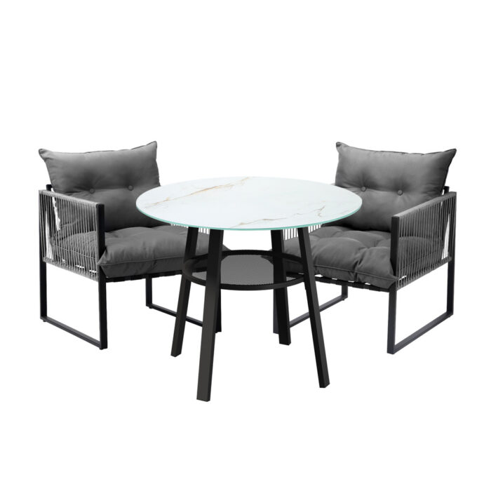 Livsip 3PCS Outdoor Dining Set Round Table PE Wicker Chairs - Image 2