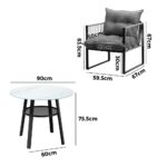 Livsip 3PCS Outdoor Dining Set Round Table PE Wicker Chairs - Image 9