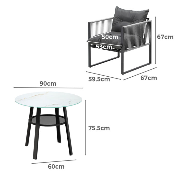 Livsip 3PCS Outdoor Dining Set Round Table PE Wicker Chairs - Image 8