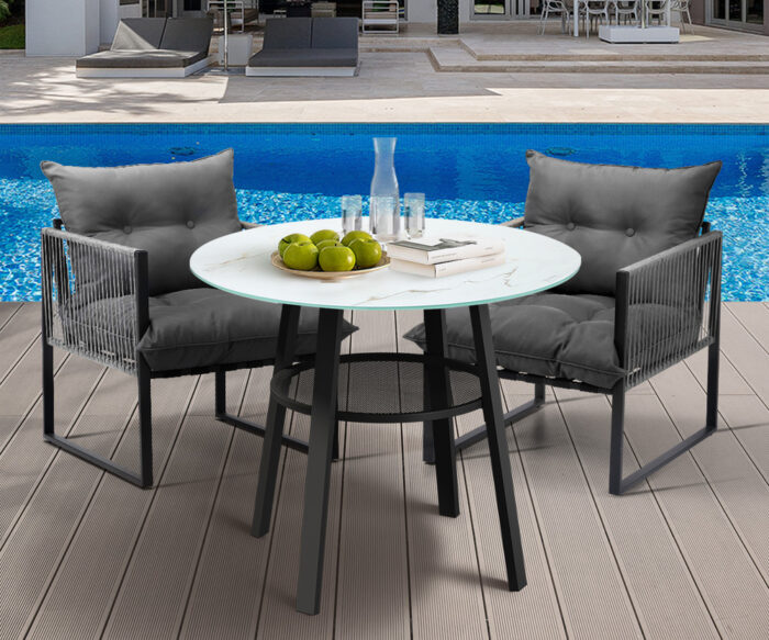 Livsip 3PCS Outdoor Dining Set Round Table PE Wicker Chairs - Image 5