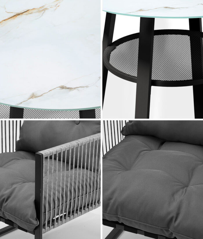 Livsip 3PCS Outdoor Dining Set Round Table PE Wicker Chairs - Image 3