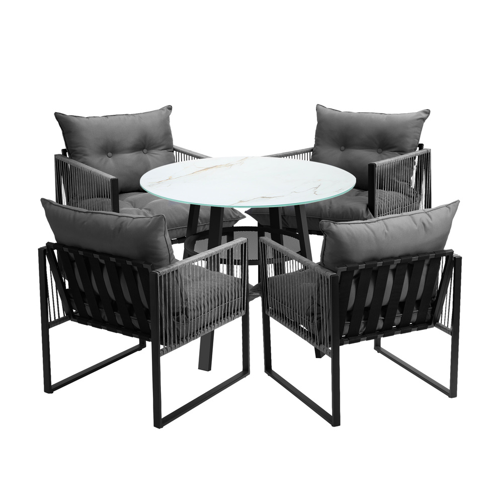 ODDS-MARBK-KUDAGY-5PC-01 Livsip 5PCS Outdoor Dining Set Round Table PE Wicker Chairs - Image 1