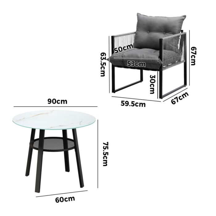 Livsip 5PCS Outdoor Dining Set Round Table PE Wicker Chairs - Image 3