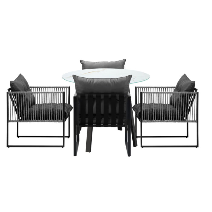 Livsip 5PCS Outdoor Dining Set Round Table PE Wicker Chairs - Image 4